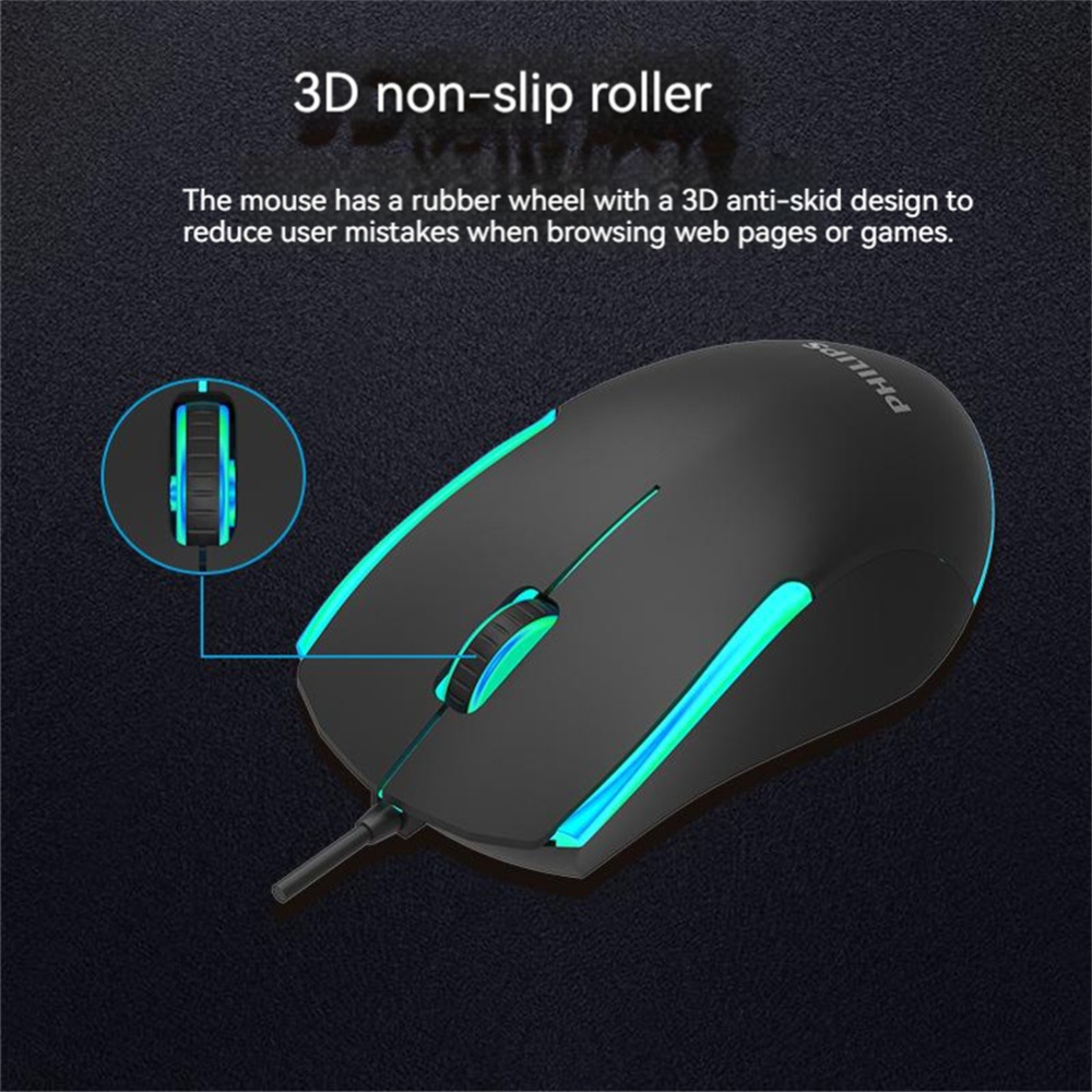 PHILIPS Spk9314 Wired Rgb Gaming Mouse Luminous Controller for Notebook Desktop Computer Black - Image 3