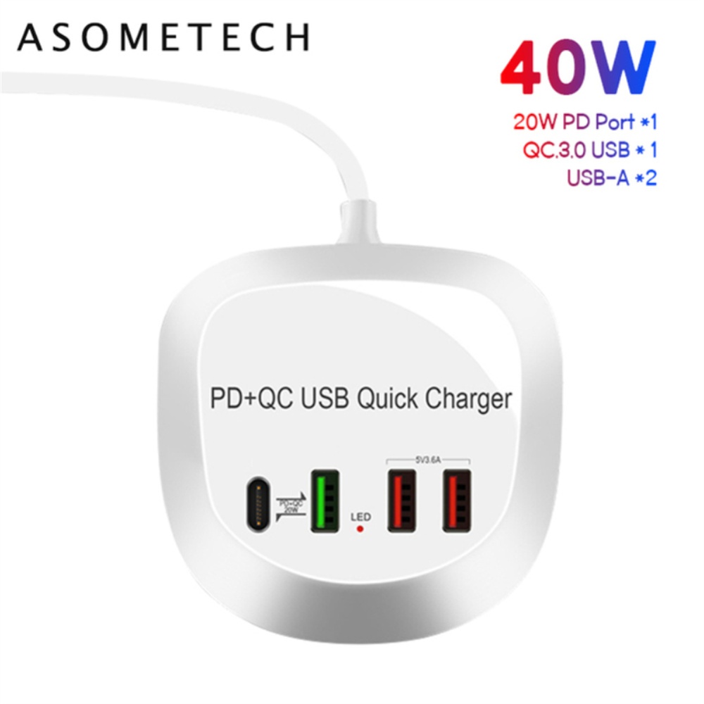 4 Ports Usb Charger Hub 40w Pd Qc3.0 Quick Charge Adapter Phone for Iphone Xiaomi Samsung Huawei US Plug - Image 3