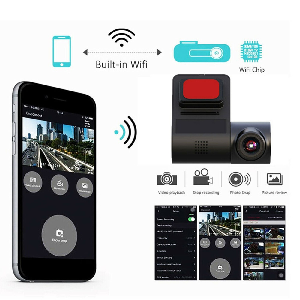 Car Driving Recorder Wifi Dash Cam 170 Degree Rotatable Mobile Phone Interconnection Usb Dvr Camera Video black - Image 2