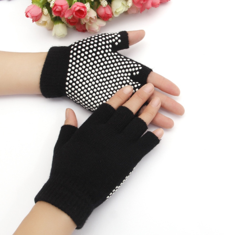 Yoga Half Finger Gloves Non-slip Cycling Gym Anti-skid Training Workouts Hands Protector black_One size - Image 2