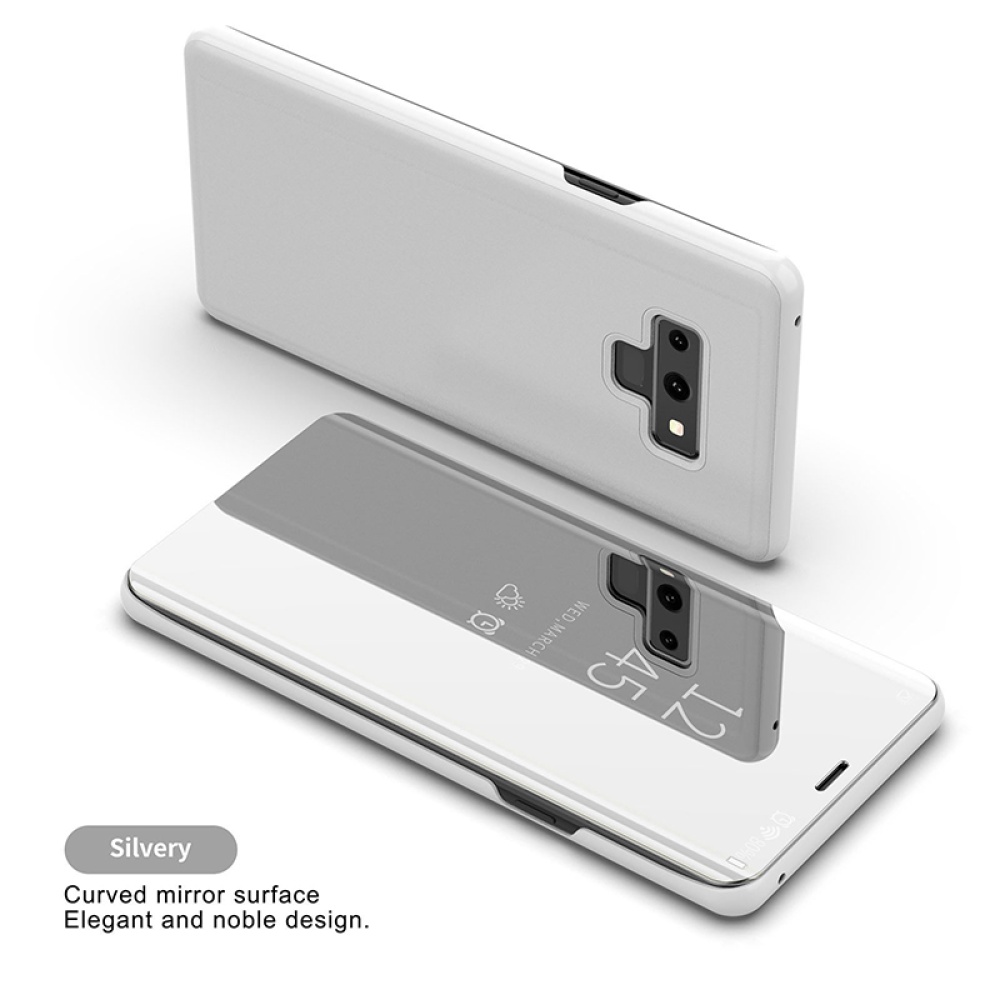 For Samsung Galaxy Note 9 Luxury Mirror View Flip Case Stand Shockproof Cover silver - Image 3