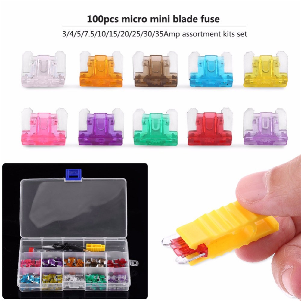 100pcs Mini Car Truck Fuse 2a 3a 5a 7.5a 10a 15a 20a 25a 30a 35a Amp With Pointed Test Pen Clip Storage Box as shown - Image 3