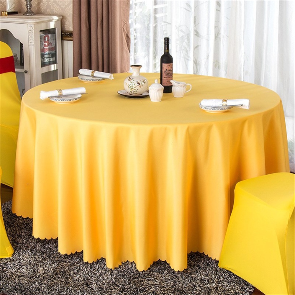 140cm Solid Table Cloth Round Satin Tablecloth Wedding Party Restaurant Home Cover golden_Round - Image 3