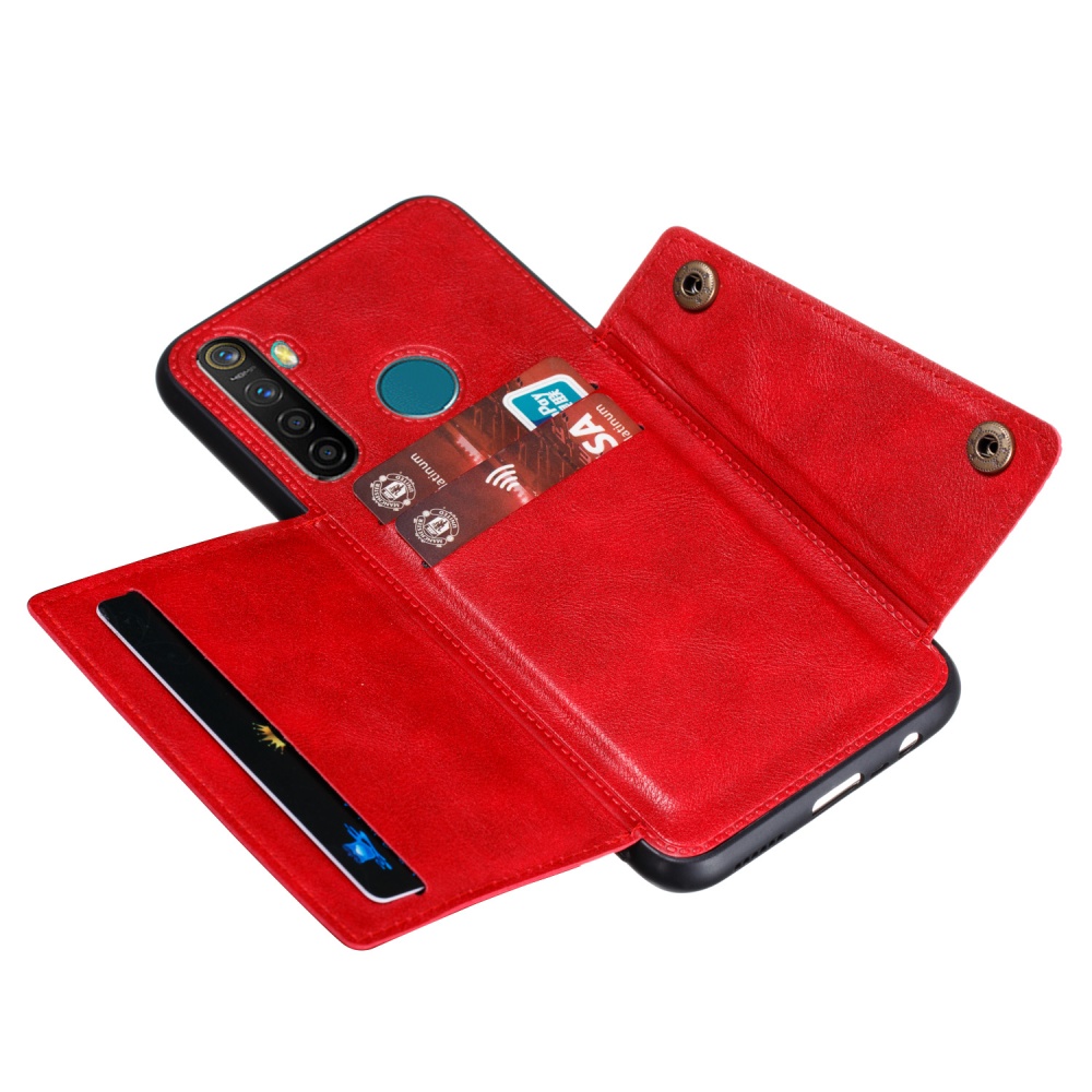 For OPPO Realme 5/5 Pro Mobile Phone Shell Buckle Closure Wallet Design Overall Protective Smartphone Cover red - Image 2