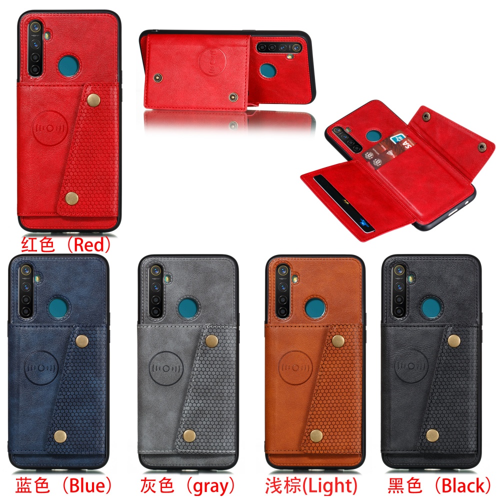 For OPPO Realme 5/5 Pro Mobile Phone Shell Buckle Closure Wallet Design Overall Protective Smartphone Cover red - Image 3