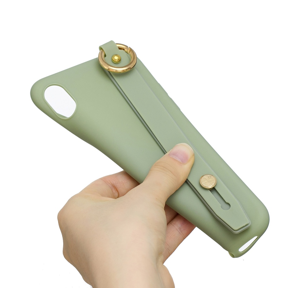 For Samsung A7 2018 Simple Solid Color Chic Wrist Rope Bracket Matte TPU Anti-scratch Non-slip Protective Cover Back Case 10 beans green - Image 3