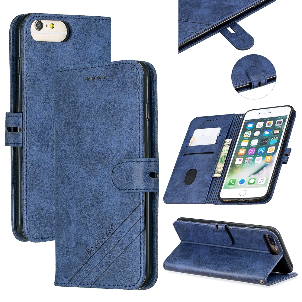 For iPhone 6 plus / 6S 7 8 Denim Pattern Solid Color Flip Wallet PU Leather Protective Phone Case with Buckle & Bracket gray - Image 3