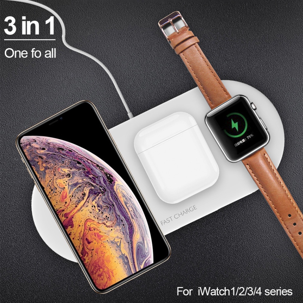 3 in 1 10W Wireless Charger Station Stand Pad for iPhone X XS For Apple Watch Airpods Charging Dock i watch xiaomi mi9 black - Image 3