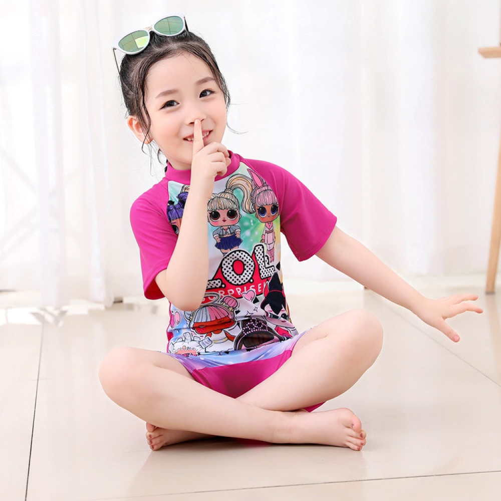 Girls One-piece Swimsuit Short Sleeves Cartoon Printing Princess Muslim Swimwear For Surfing Swimming surprise baby 6-7year XL - Image 2