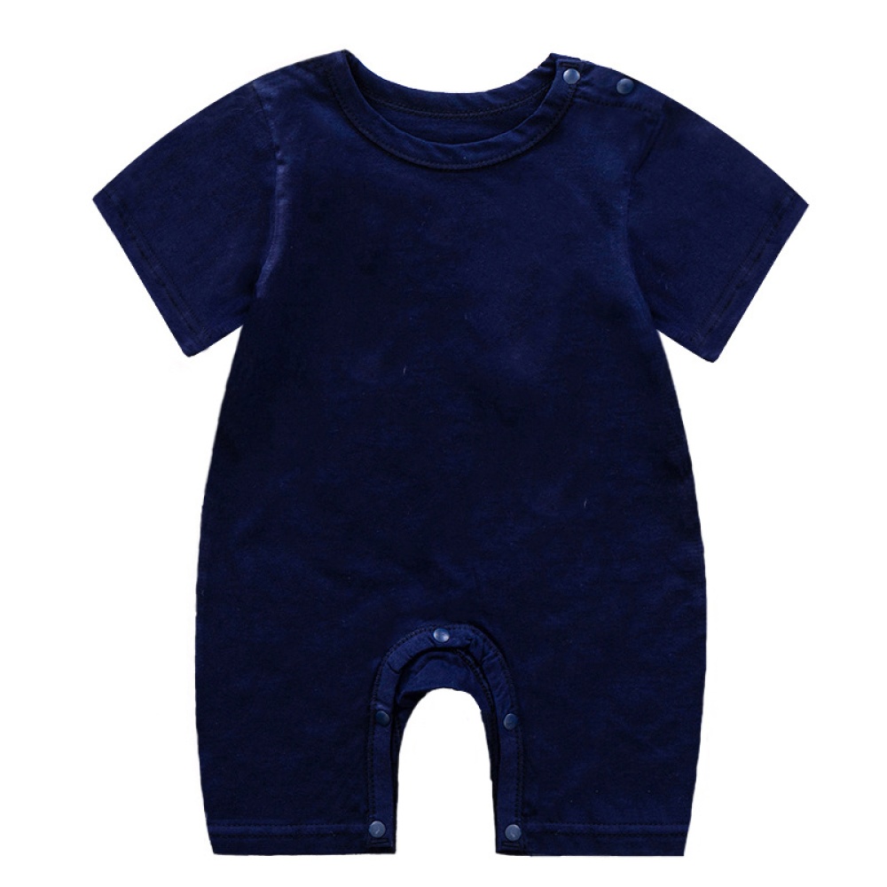 Summer Short Sleeves Jumpsuit For Newborns Simple Solid Color Cotton 0-3 Years Old Boys Girls navy blue 9-12M 73CM - Image 2