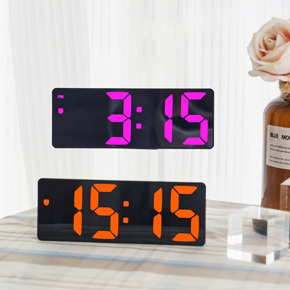 Colorful Led Electronic Alarm Clock 3 Levels Adjustable Brightness Time Date Temperature Display Large Screen Table Clocks red - Image 2