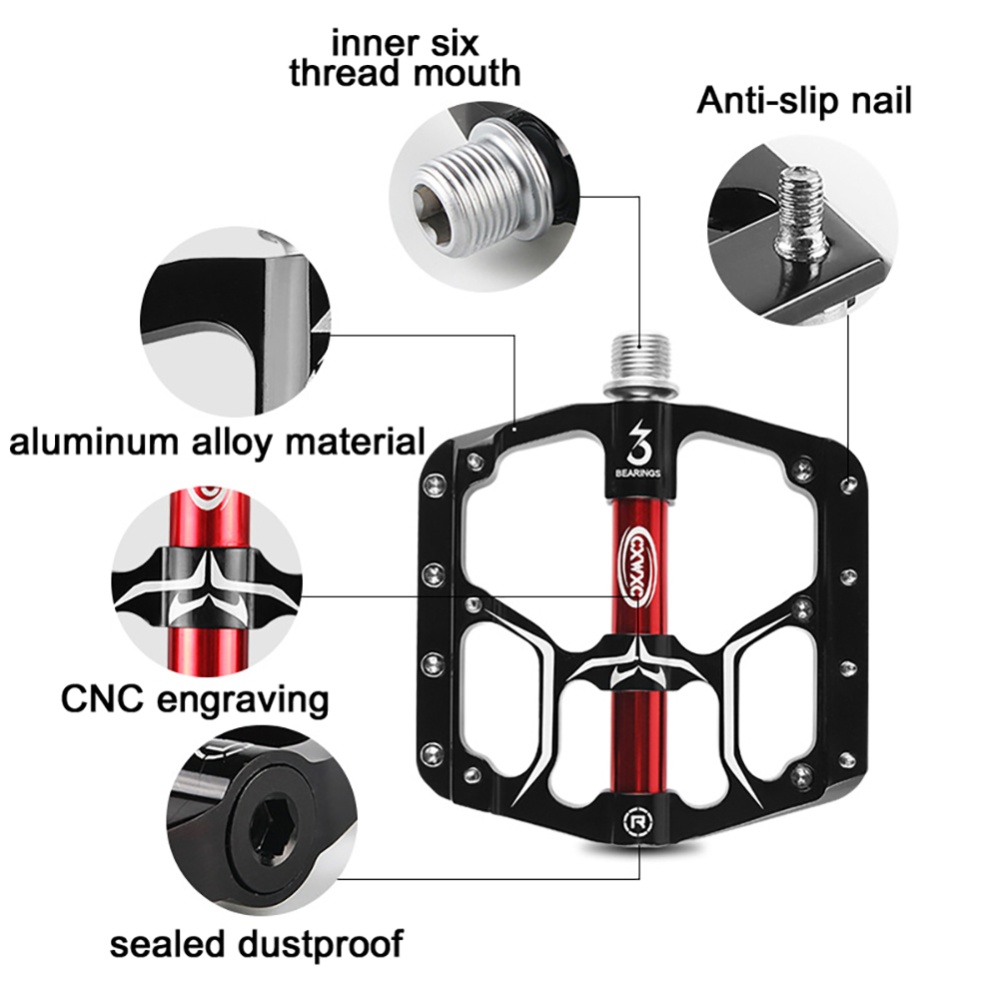 Bicycle Pedal Flat MTB Road 3 Bearings Pedals Mountain Bike Wide Platform CX-V15 red_Free size - Image 2