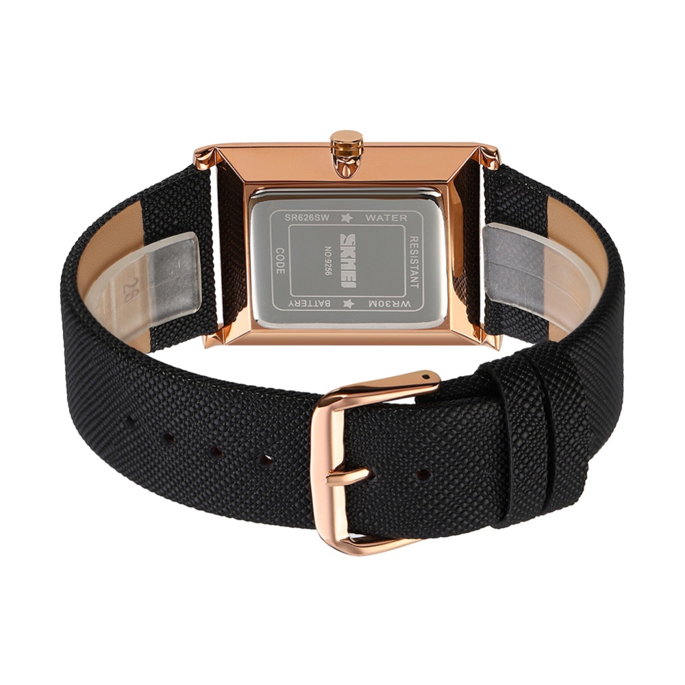 SKMEI Business Men Watch Time Date Square Large Face Waterproof Fashion Retro Leather Belt Quartz Movement Wrist Gold shell black face - Image 2