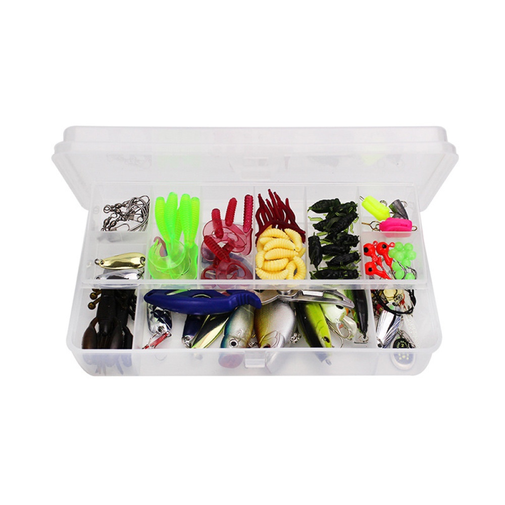 101 Pcs Fishing Lures Kit Full Tackle Box Including Spinners VIB Treble Hooks Single Swivels Pliers Green Second Generation Set - Image 2