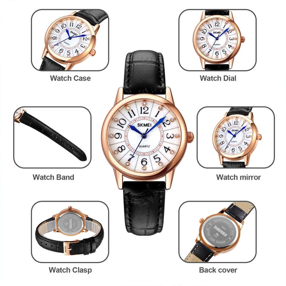 SKMEI Women Watch Waterproof Wrist Retro Luxury Leather Watchband Quartz Gift For Girls rose gold - Image 2