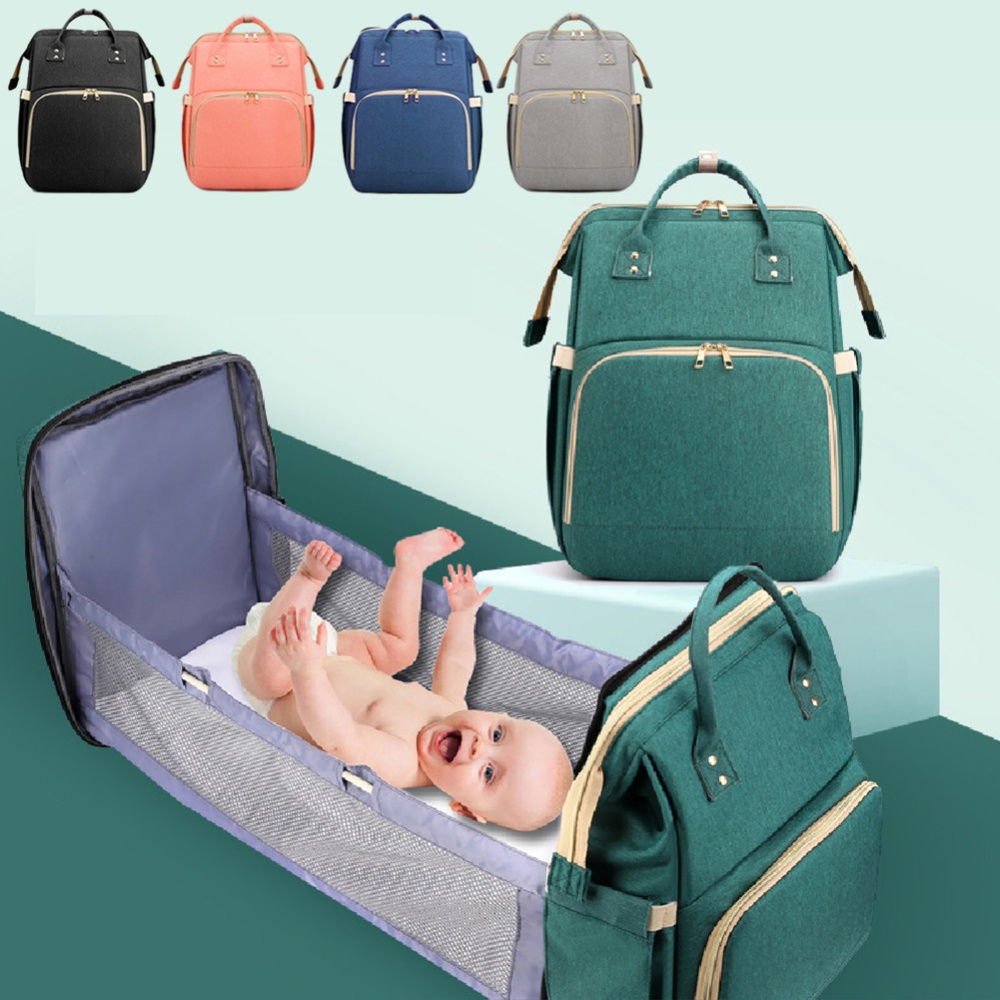 Portable Diaper Bag Bed Folding Baby Travel Large Backpack Changing Table Pads for Outdoor gray - Image 3