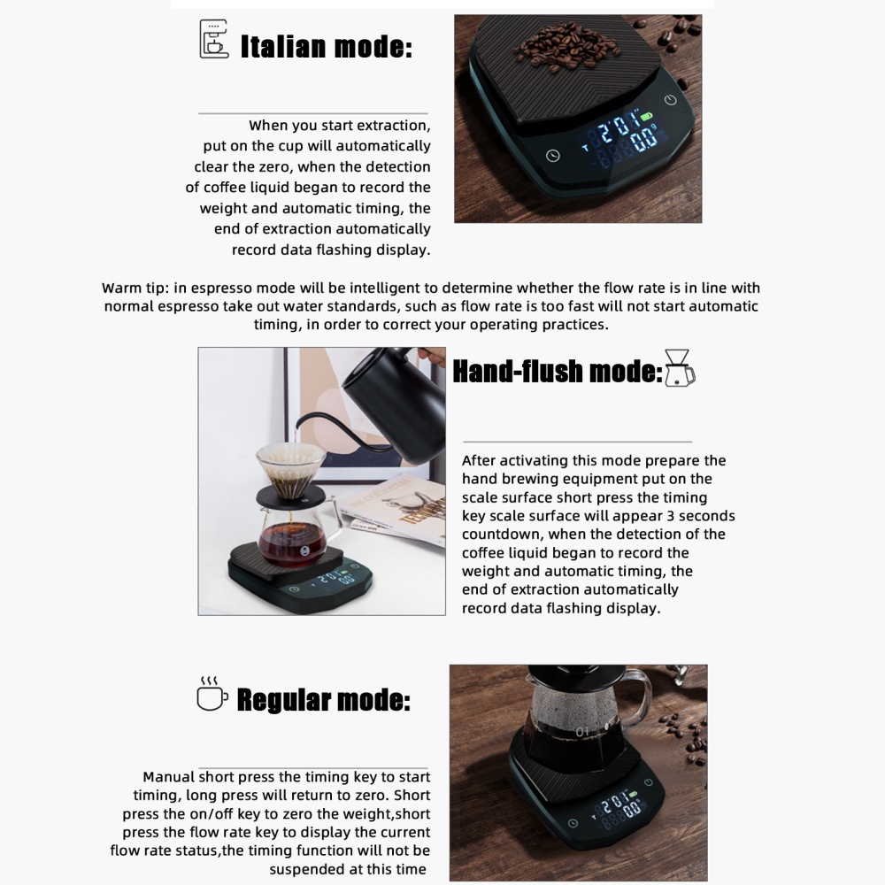 Electronic Digital Coffee Scale 3 Modes Type-C Charging Household Espresso with Timer Rechargeable - Image 2