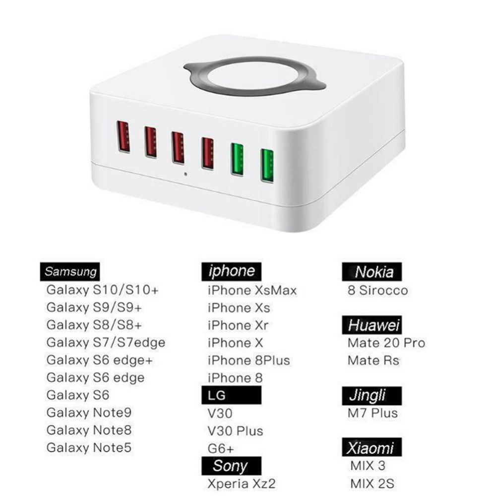 6-Port USB Qi Fast Wireless Charger Dual Quick Charge QC3.0 Charging Station UK Plug - Image 3