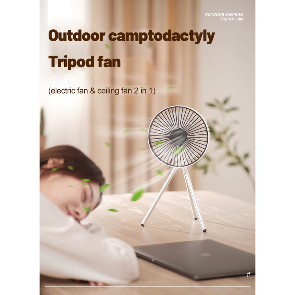 10000mah Portable Camping Fan with Detachable Tripod 3 Levels Adjustable Outdoor Electric Timing White - Image 3