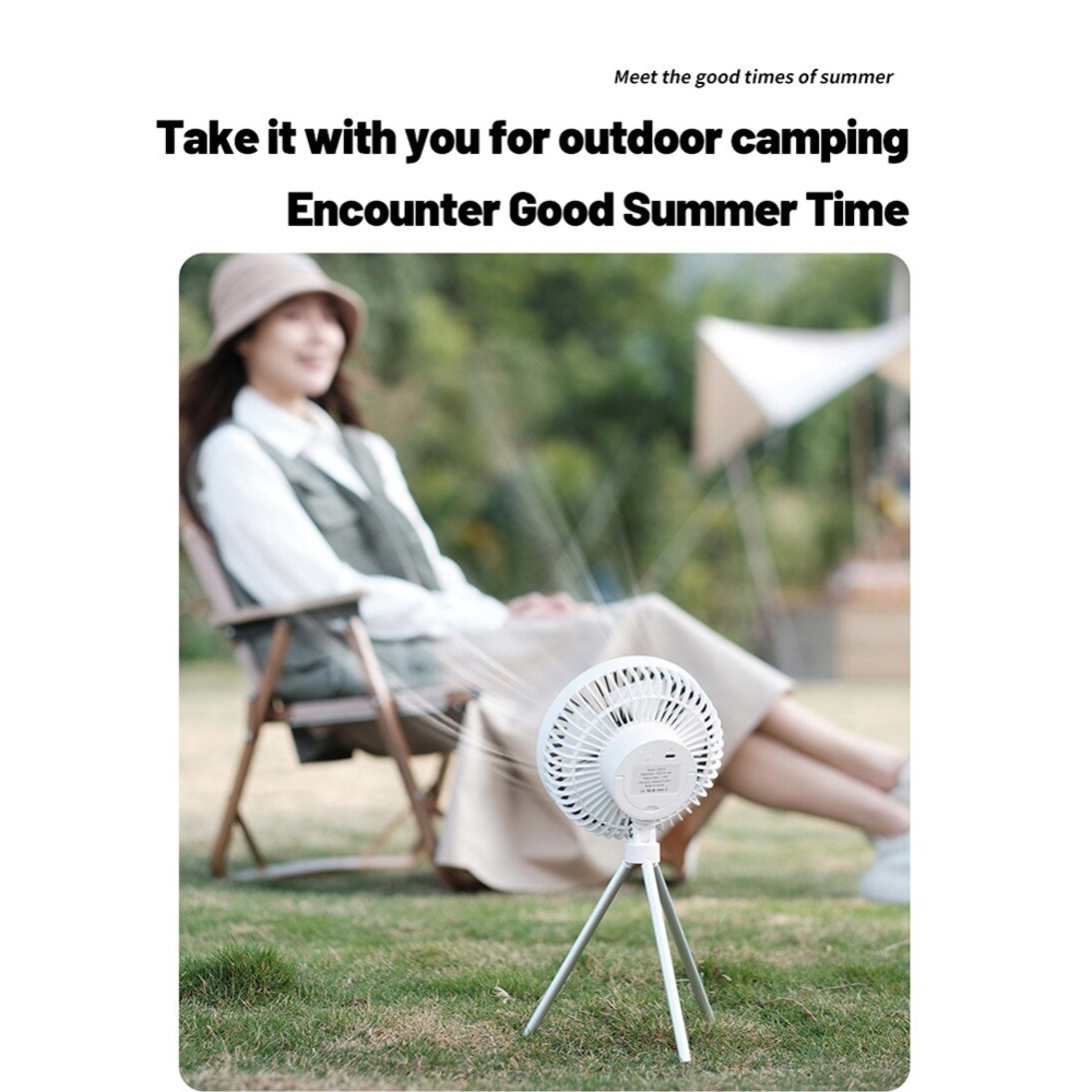 10000mah Portable Camping Fan with Detachable Tripod 3 Levels Adjustable Outdoor Electric Timing White - Image 2