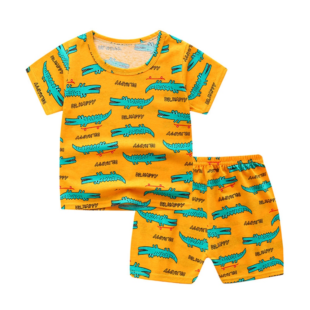 2-piece Boys Round Neck Short Sleeves T-shirt Shorts Two-piece Set Breathable Cotton Suit Leaf Dinosaur 3-4Y 100cm - Image 3