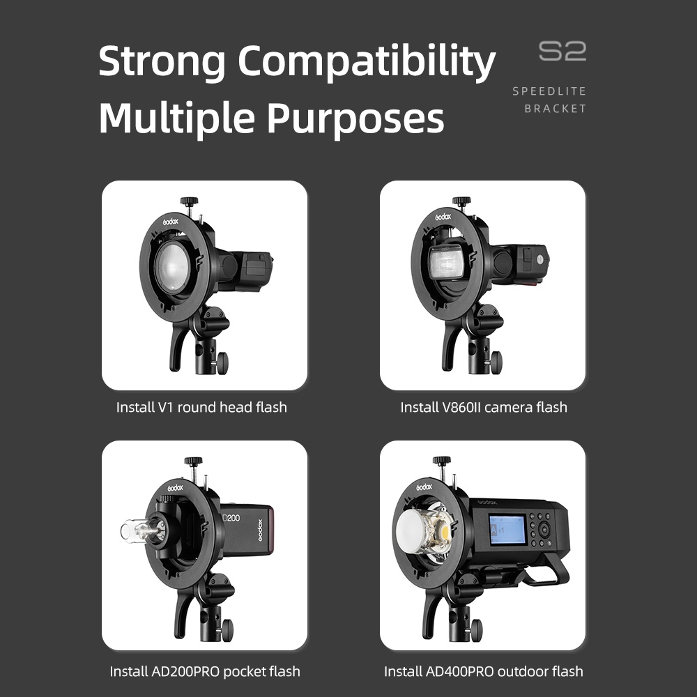 S2 S-Type Speedlite Bracket Plastic Portable for Godox V1∕V860II∕AD200∕S black - Image 3