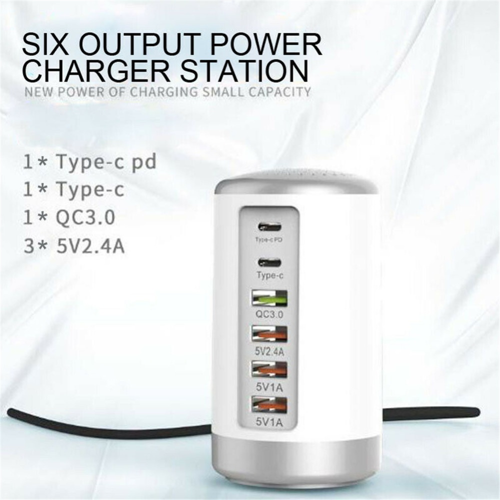 65WPD High Power Fast Charge QC3.0 + PD 6-port USB Smart Charger US Plug white - Image 3