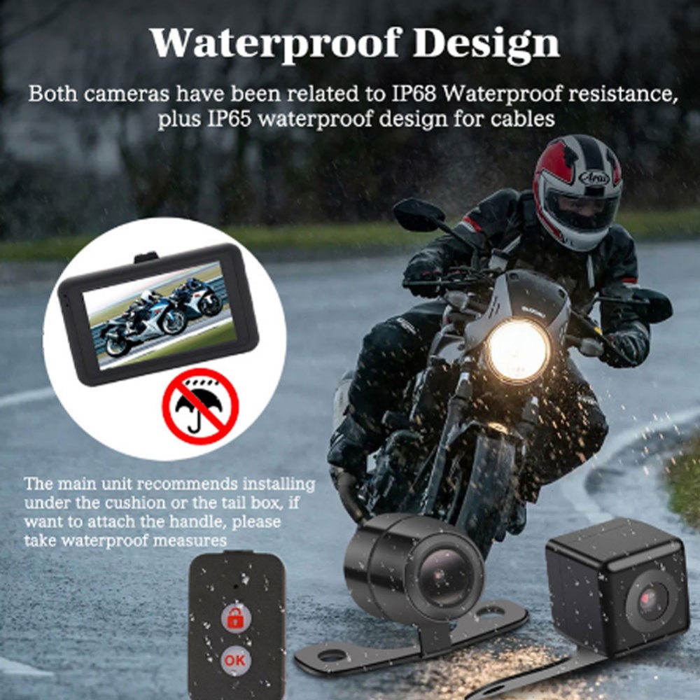 Motorcycle Driving Recorder 1080P Split Night Vision 3-inch HD Display Rainproof Dvr Dash Cam Black - Image 2