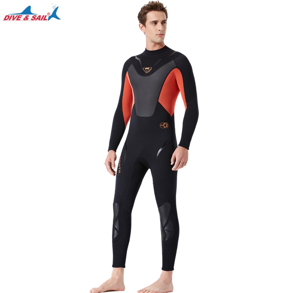 3MM Diuving Suit Men Wet-type Siamese Warm Long Sleeve Cold-proof WInter Surfing Swimwear black_M - Image 2