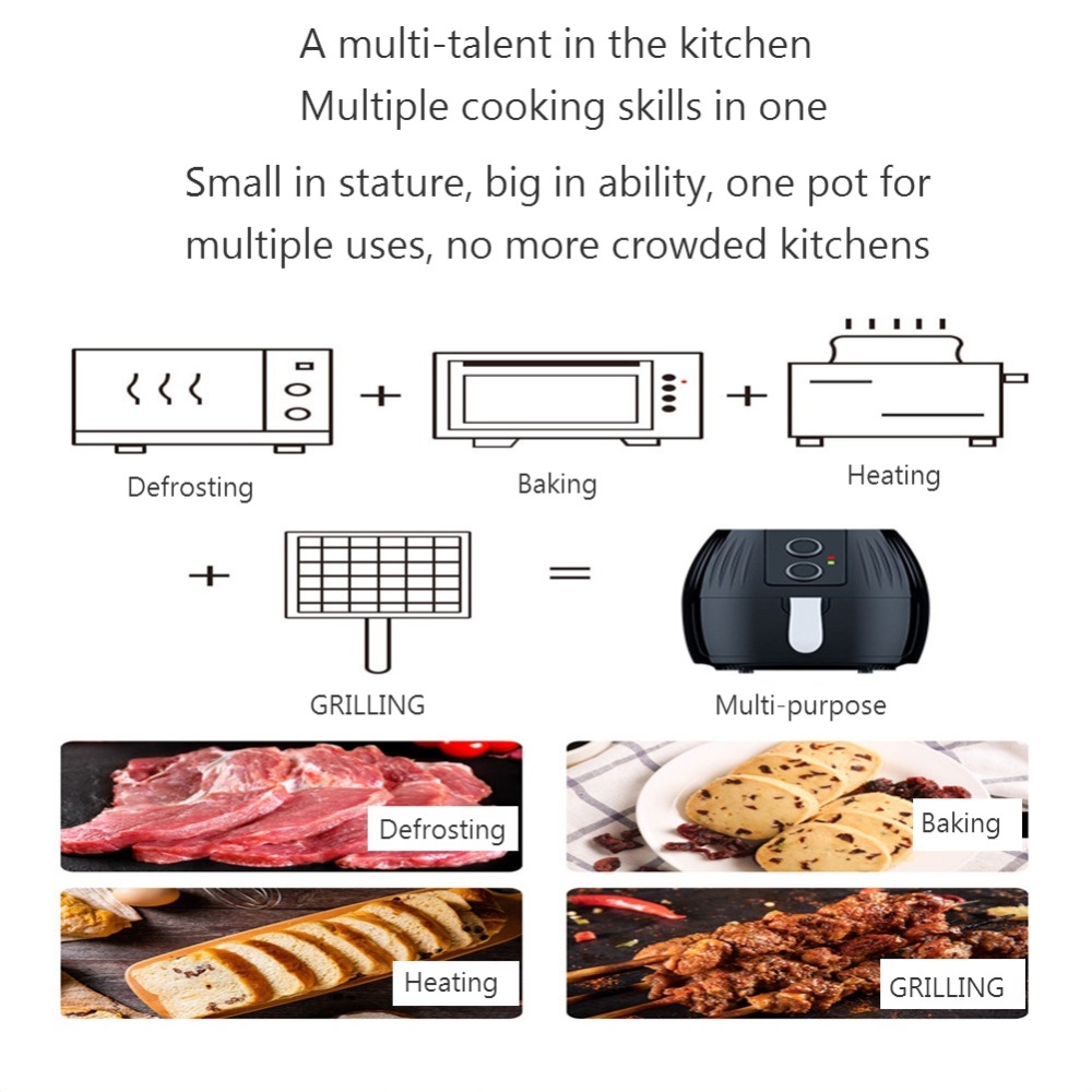 Air Fryer 5.5l Large-capacity Electric Cooker For Kitchen Grill Toaster Roast Reheat Bake NeutralUK Plug Machinery - Image 2