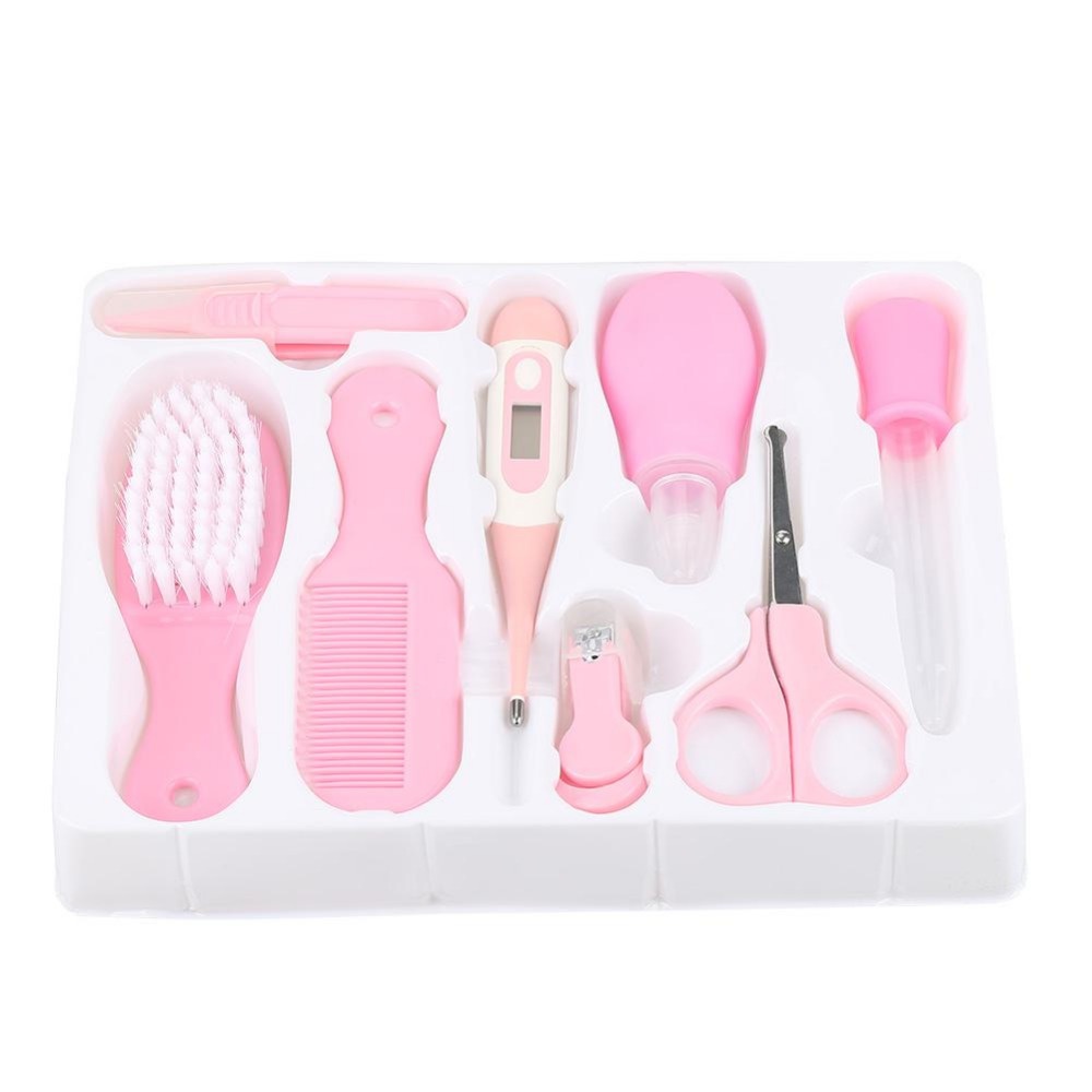 8Pcs/Set Baby Kids Nail Hair Health Care Set Thermometer Nose Cleaner Safety Tools  born Grooming Brush Kit pink - Image 3