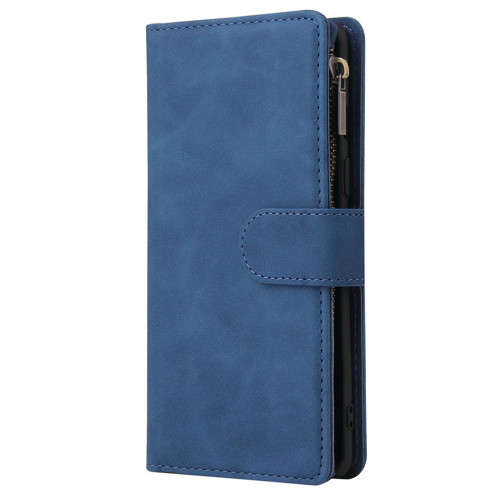 For One plus 8 Zipper Purse Leather Mobile Phone Cover with Cards Slot Bracket 2 blue - Image 3