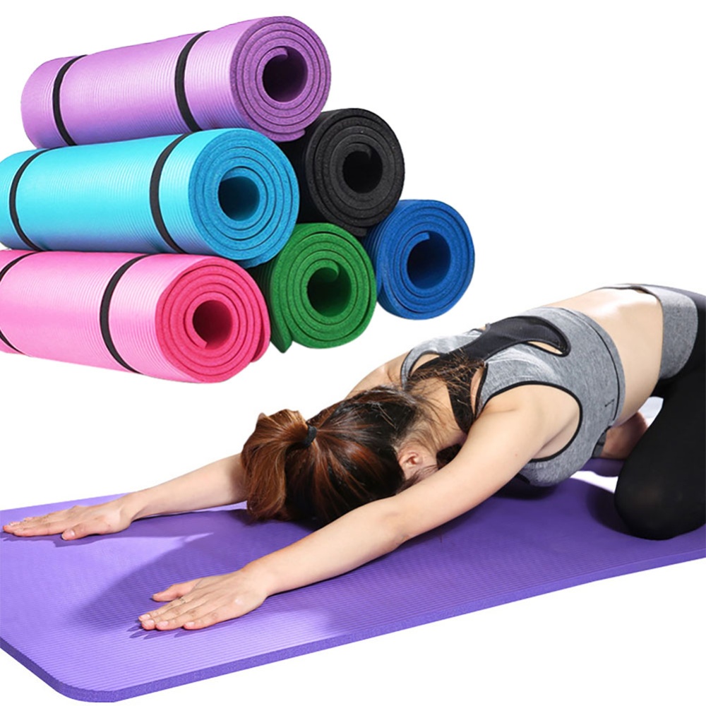 10mm Extra Thick Yoga Mat Non-slip High Density Anti-tear Fitness Exercise Mats With Carrying Strap blue - Image 2