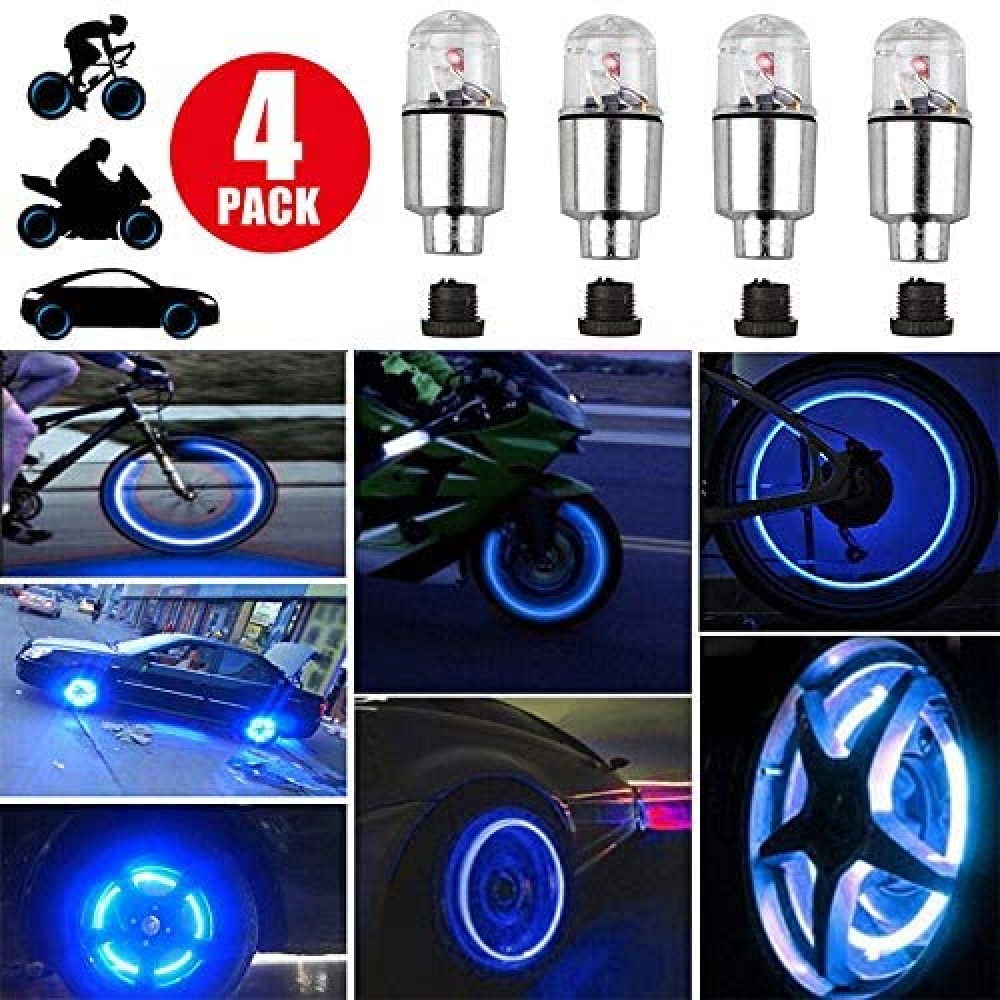 4 Pcs Wheel Decoration Lights Alloy Silver-plated Dual Sensor Valve Tire For Car Motorcycle Bicycle Blue - Image 3