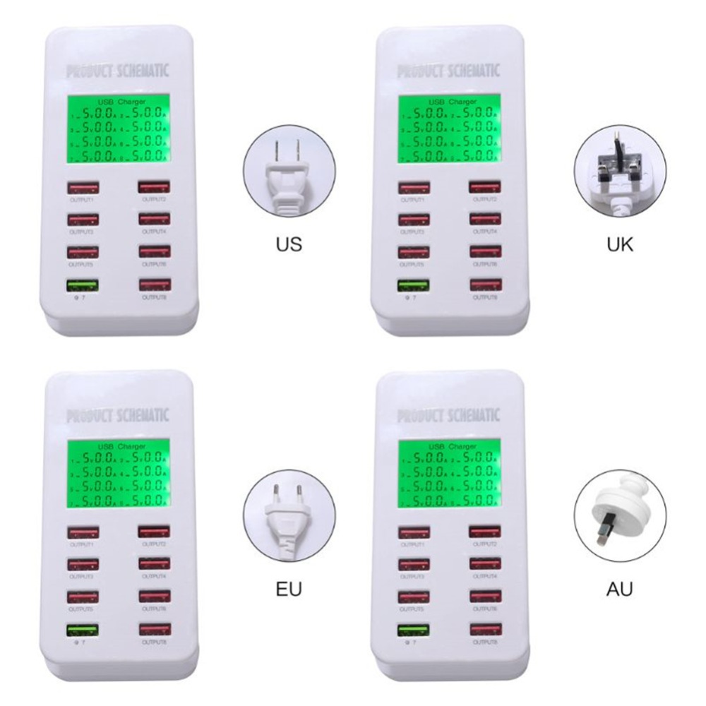 8 Port USB Quick Charger LCD Display Multi-Port Charging Station for Smartphone Tablets Power Supply US Plug - Image 3