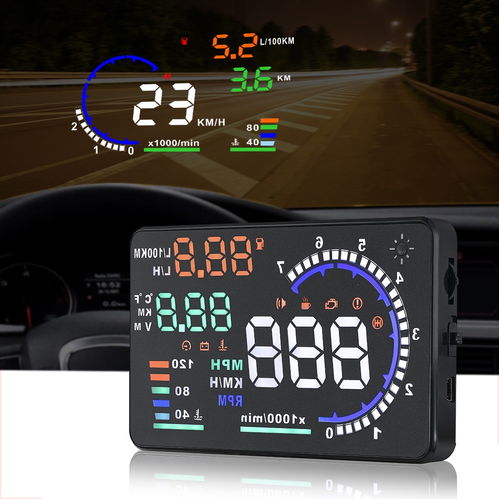 A8 Universal 5.5 Inch Car HUD Head Up Display OBDII Speed Warning Fuel Consumption Automobile Alarm System Black - Image 3