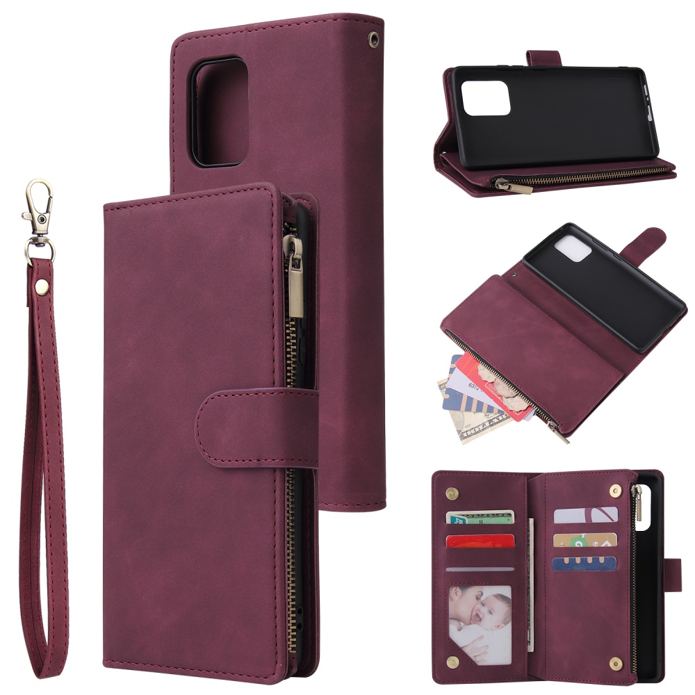 For Samsung S10 Lite 2020 Mobile Phone Case Wallet Design Zipper Closure Overall Protection Cellphone Cover 5 wine red - Image 3