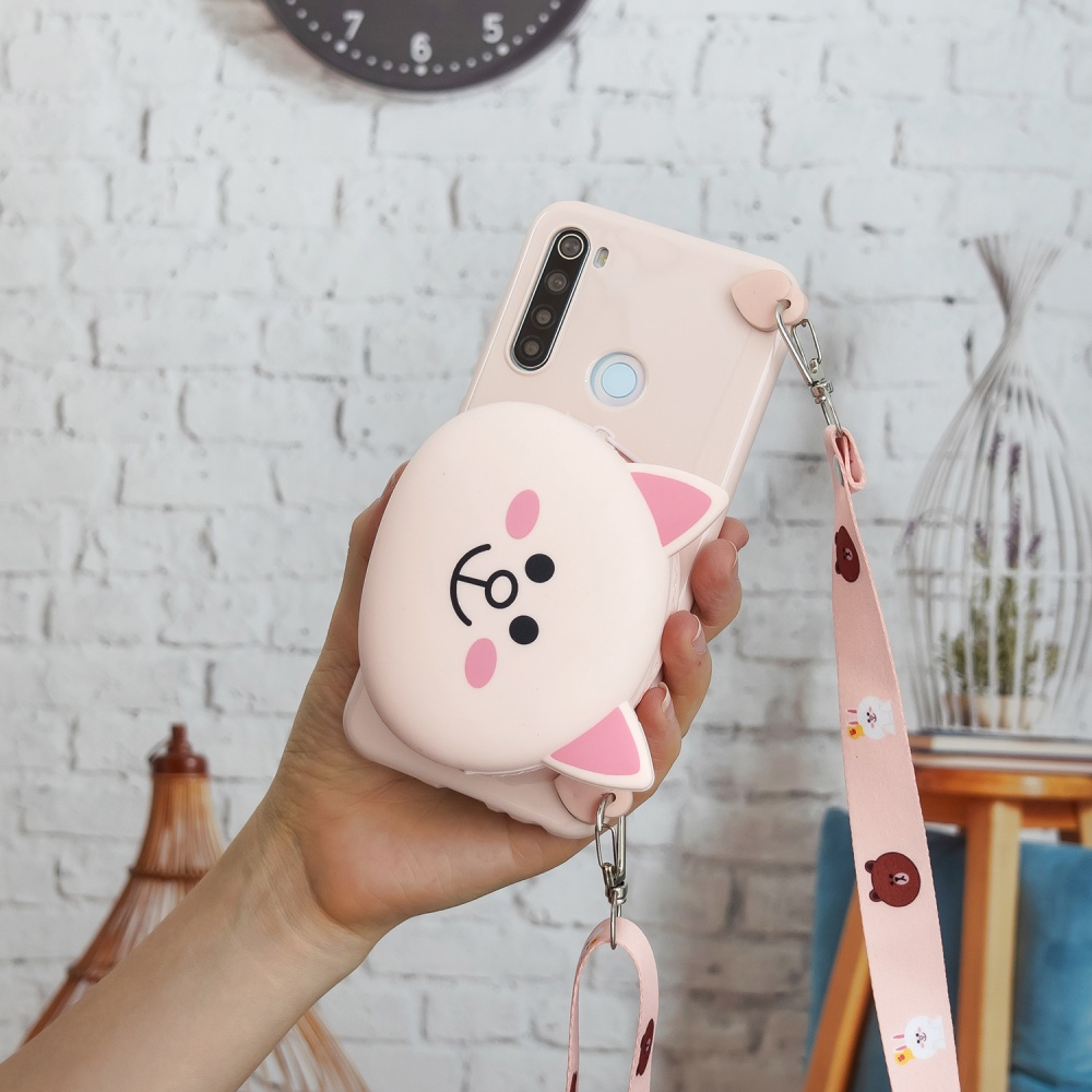 For Redmi Note 8/8T/8 Pro Cellphone Case Mobile Phone Shell Shockproof TPU Cover with Cartoon Cat Pig Panda Coin Purse Lovely Shoulder Starp - Image 3