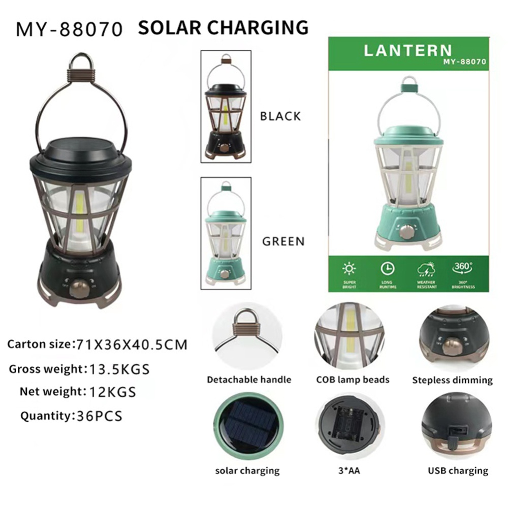 Outdoor Camping Light Solar Rechargeable Waterproof Retro Lamp For Garden Patio Yard Charging model - green - Image 2