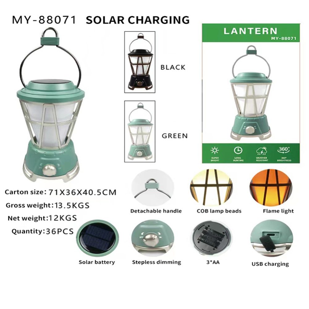 Outdoor Camping Light Solar Rechargeable Waterproof Retro Lamp For Garden Patio Yard Charging model - green - Image 3