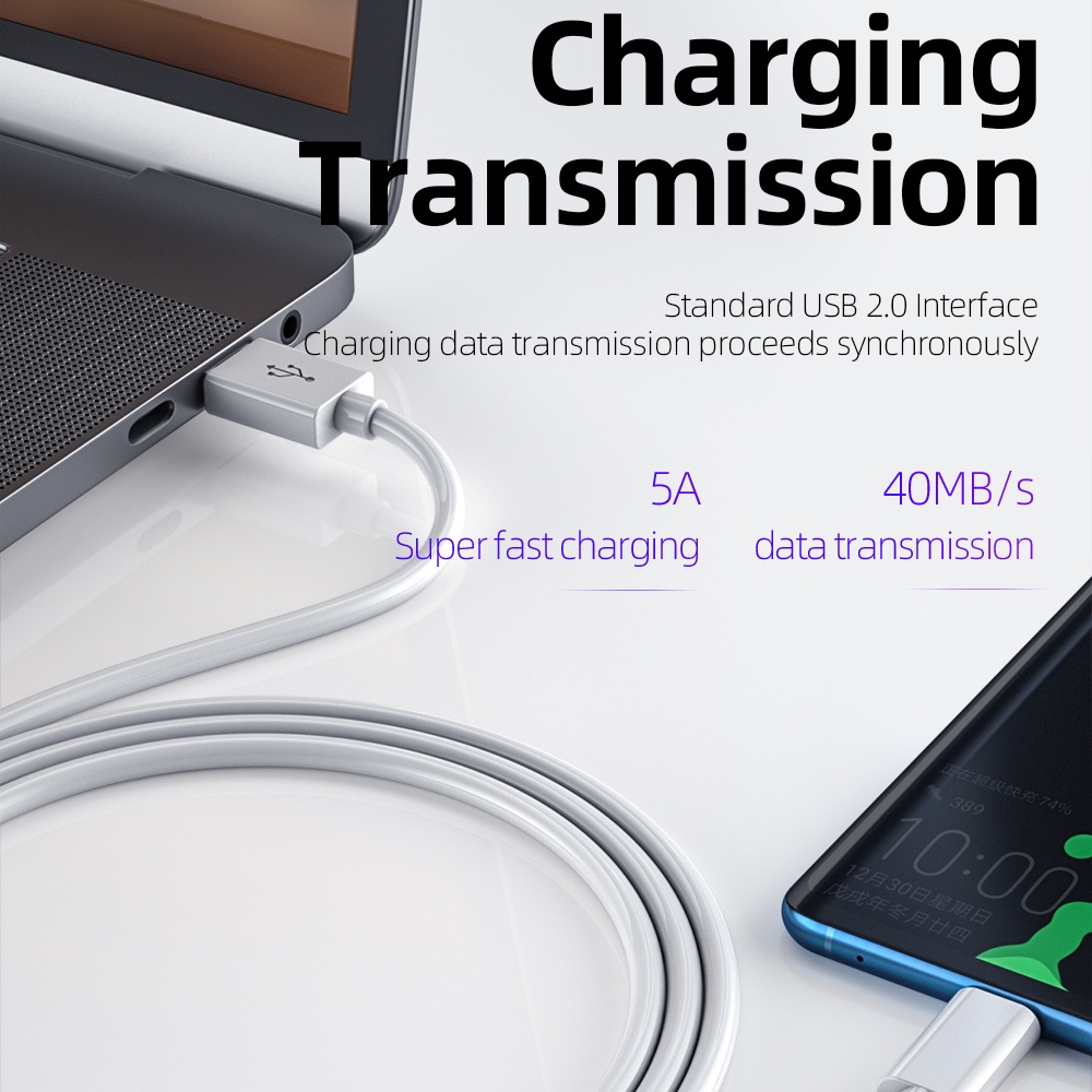 SIMU 1.5M 5A Super Fast Charge TYPE-C Mobile Phone Wire Soft Data Cable USB Charging Plug white_Type c - Image 3