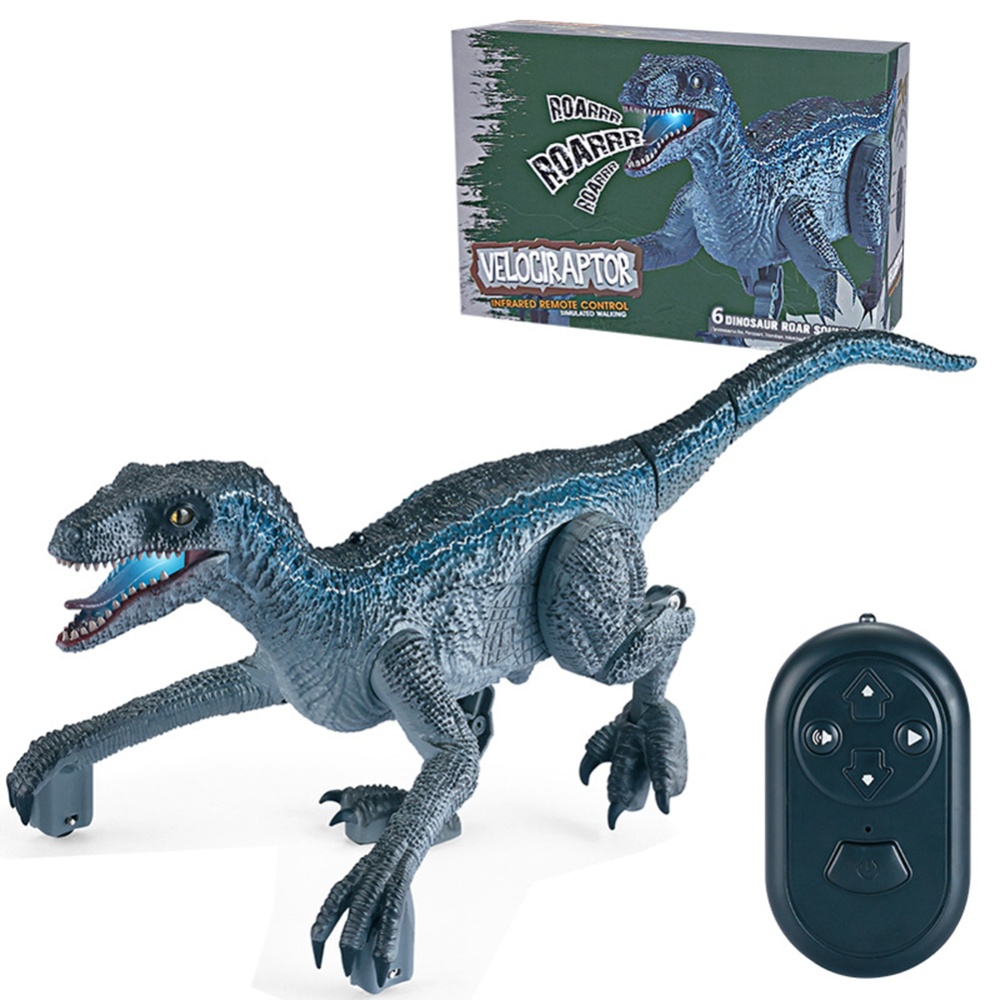 Remote Control Dinosaur Toy Simulation Electric Realistic Velociraptor Light Sound Walking Pets Robot Blue - Image 3