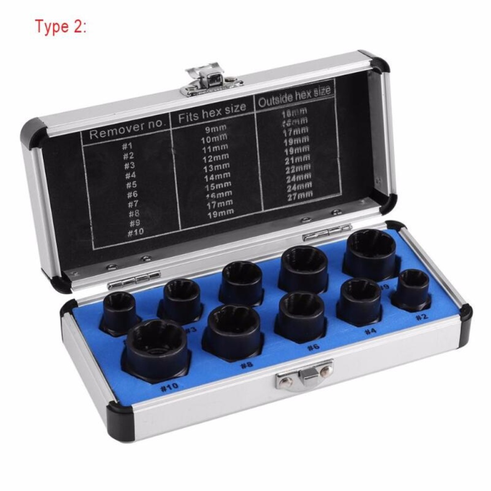 10pcs/Set Damaged Bolts Nuts Screws Remover Extractor Removal Tools Set Threading Tool Kit Black ; - Image 3