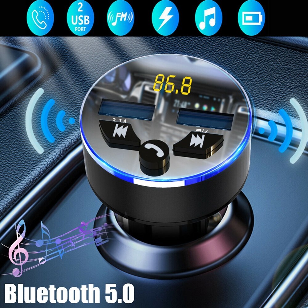 Car Charger Wireless Bluetooth 5.0 Receiver Dual Usb Fast Charging Silver - Image 3