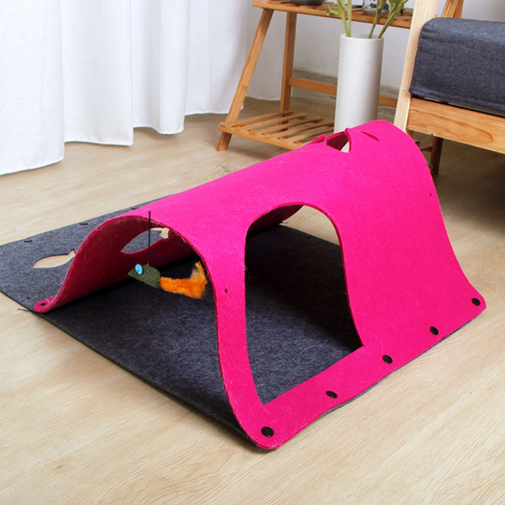 Pet Cat Diy Felt Tunnel With Mint Toy Pendant Multifunctional Kitten Nest Interactive Accessories orange 44 x 60cm - Image 2