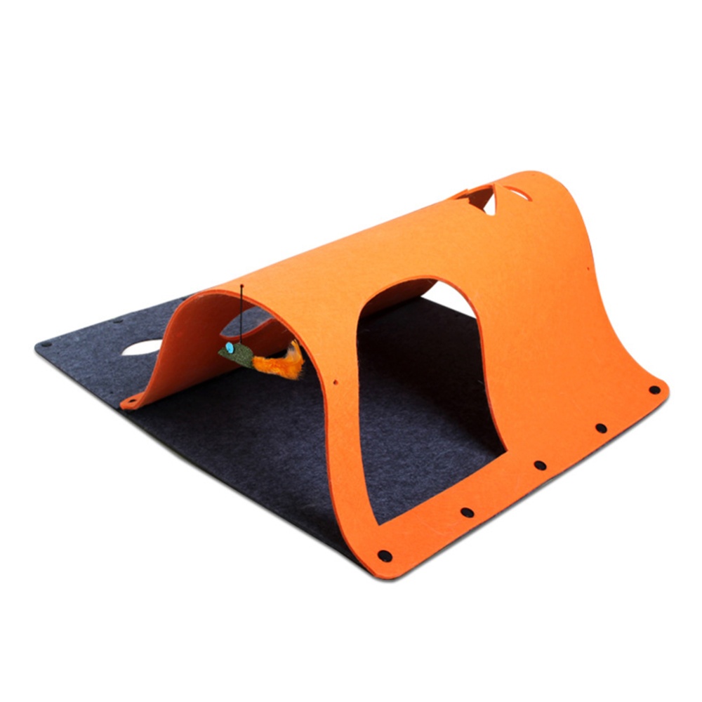 Pet Cat Diy Felt Tunnel With Mint Toy Pendant Multifunctional Kitten Nest Interactive Accessories orange 44 x 60cm - Image 3