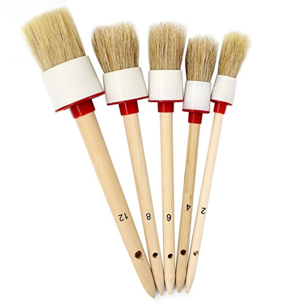 Round Head Clean Bristles Wood Brush Rust Resistant Car Tire Cleaning Red and white_2# - Image 3