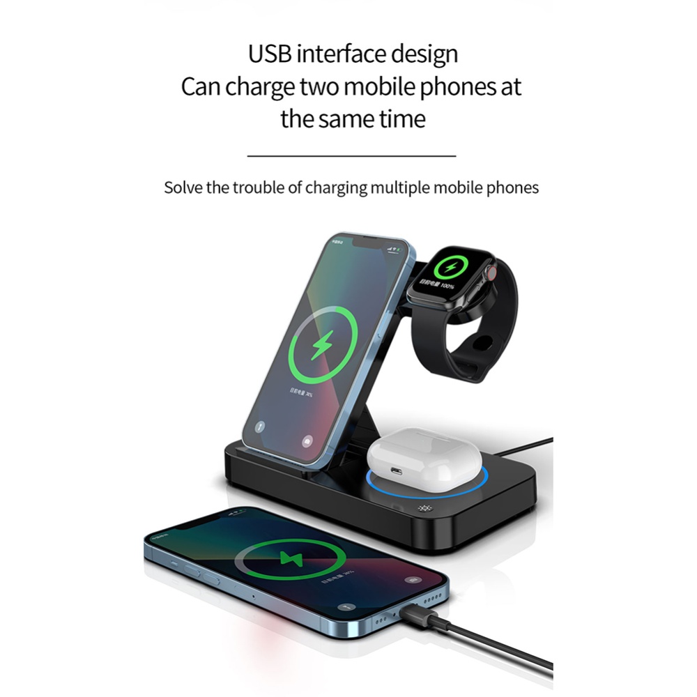 4-in-1 Wireless Charger Stand 15w Fast Charging Dock Station Compatible for Samsung White - Image 2