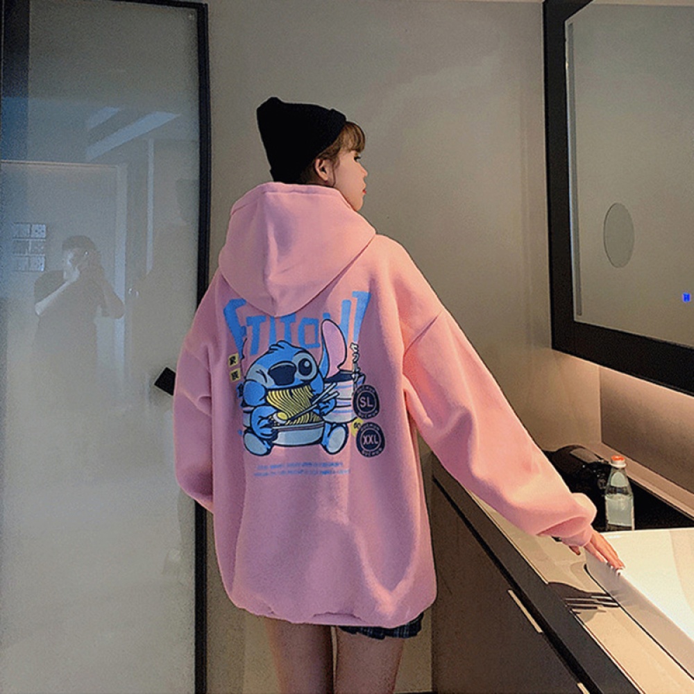 Men's and Women's Hoodie Spring Autumn Thin Loose Cartoon Print Long-sleeve Hooded Sweater Pink_M - Image 3