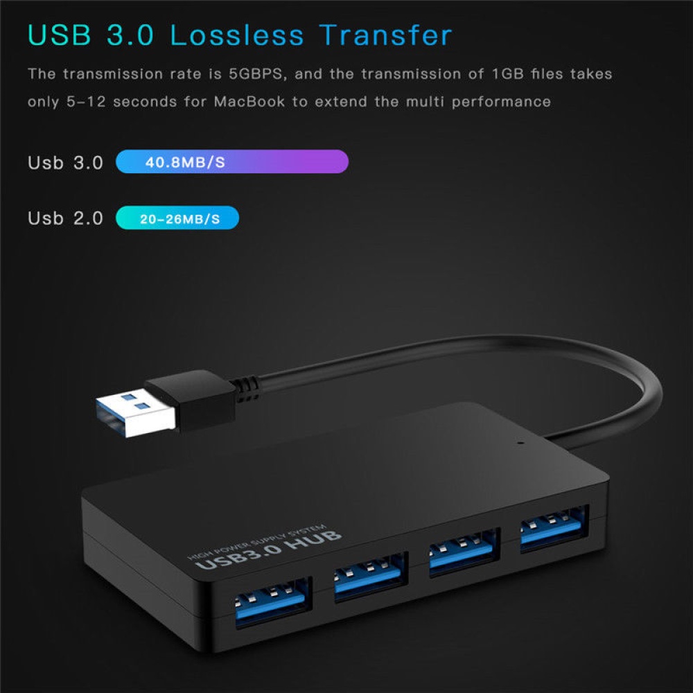 4-Port USB 3.0 HUB Splitter Expansion PC Laptop Cable Adapter black - Image 2